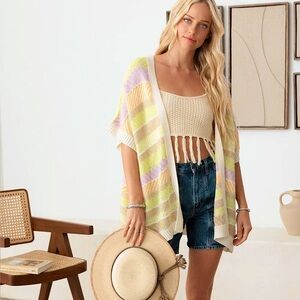 🆕🌿🧡VERY J: Multi Colored Knit Kimono Cardigan SMALL